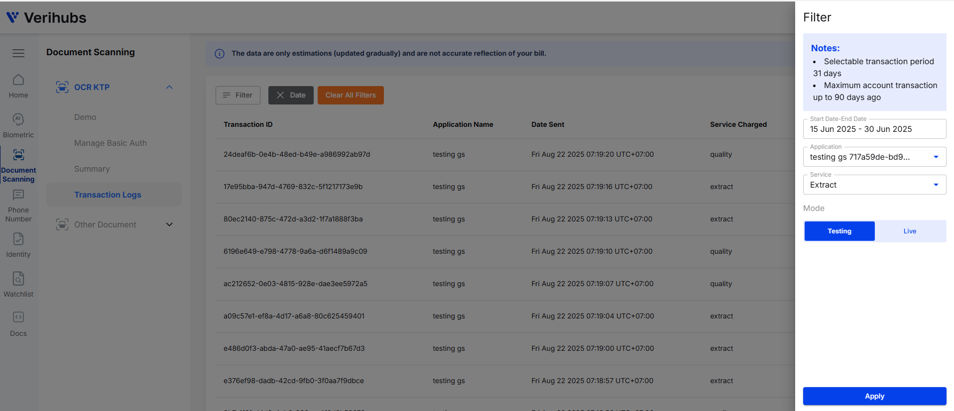 Filter for Transaction Logs OCR KTP