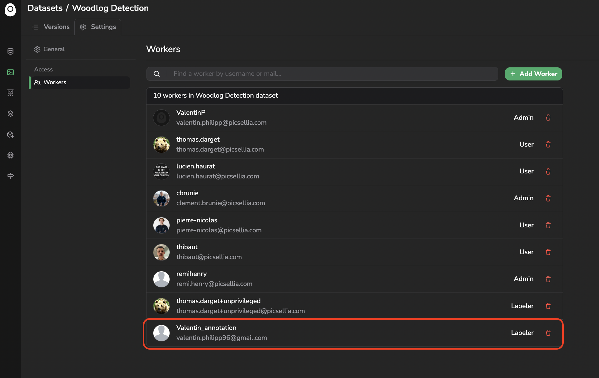 Unpriviledged member added as a Labeler in the Workers list of a `Dataset`