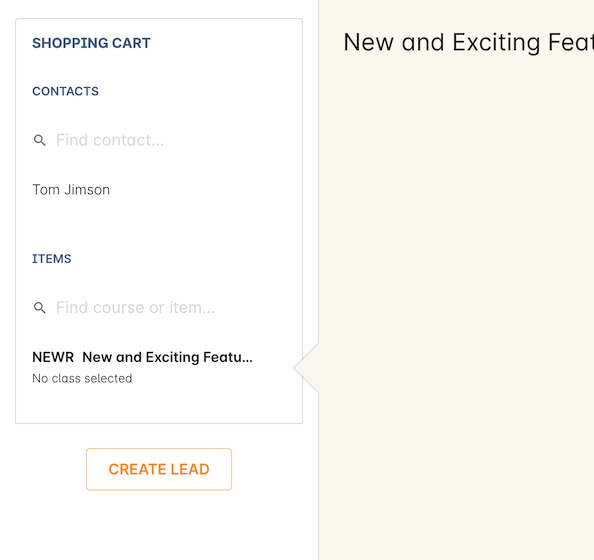 Figure 222. Add a single contact and any number of courses without selecting a class to create a lead within the checkout.