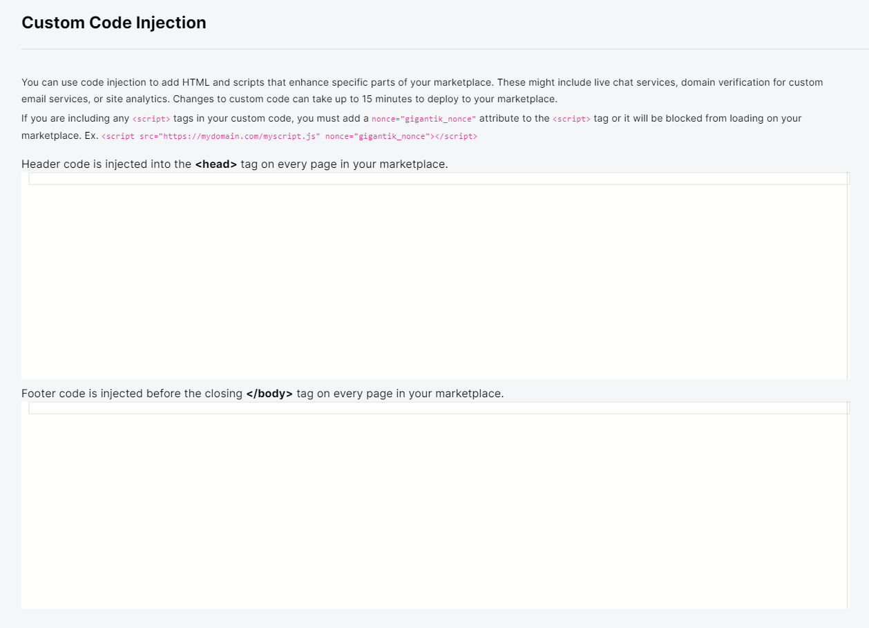 The Header (Top) and Footer (Bottom) Custom Code Injection Sections