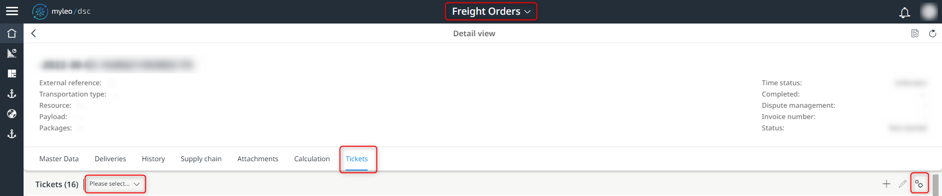 Variant and filter selection as well as table settings within the Freight Orders app