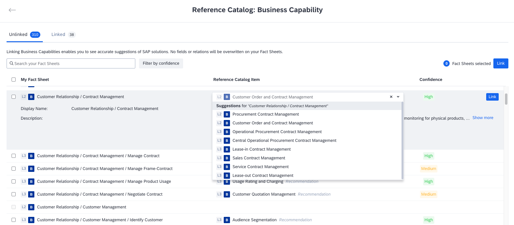 Linking Reference Business Architecture Items to Business Capability Fact Sheets in Bulk