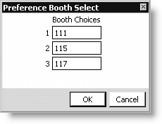 From Exposition, select Process booth orders, insert or edit an order for an exposition with a P status, double-click a booth product, and click Insert
