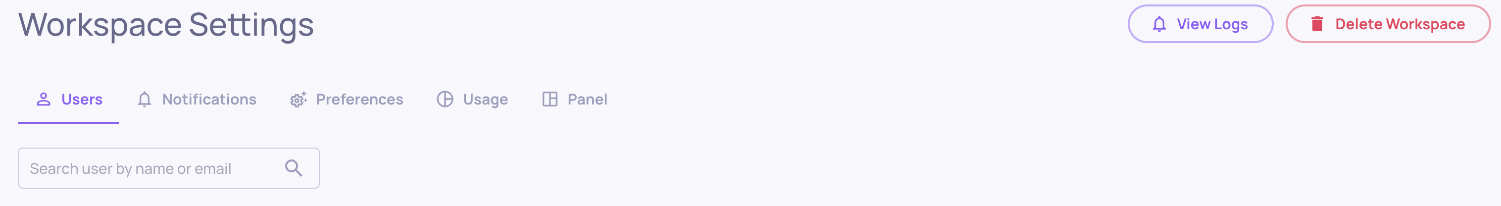 "View Logs" on the organization level on the Workspace Settings screen