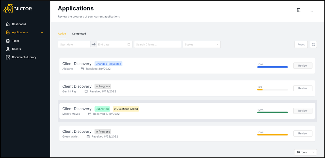 Figure 20. Applications dashboard overview