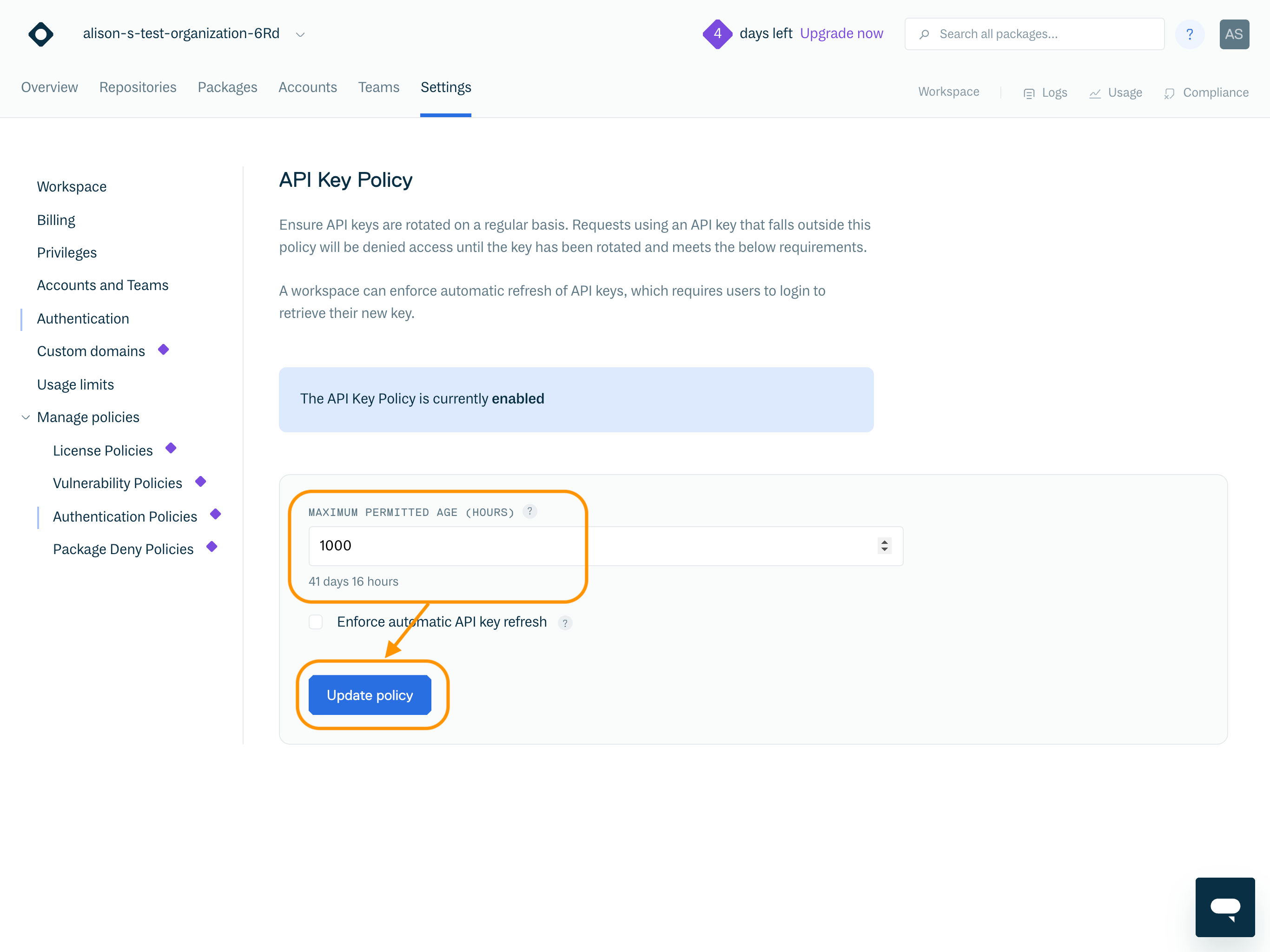 Disable API Key Policy