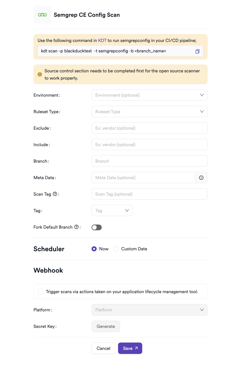 Semgrep CE Config scan creation