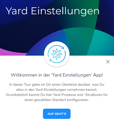 Start eines Übersichtsguides innerhalb der Yard Einstellungen App