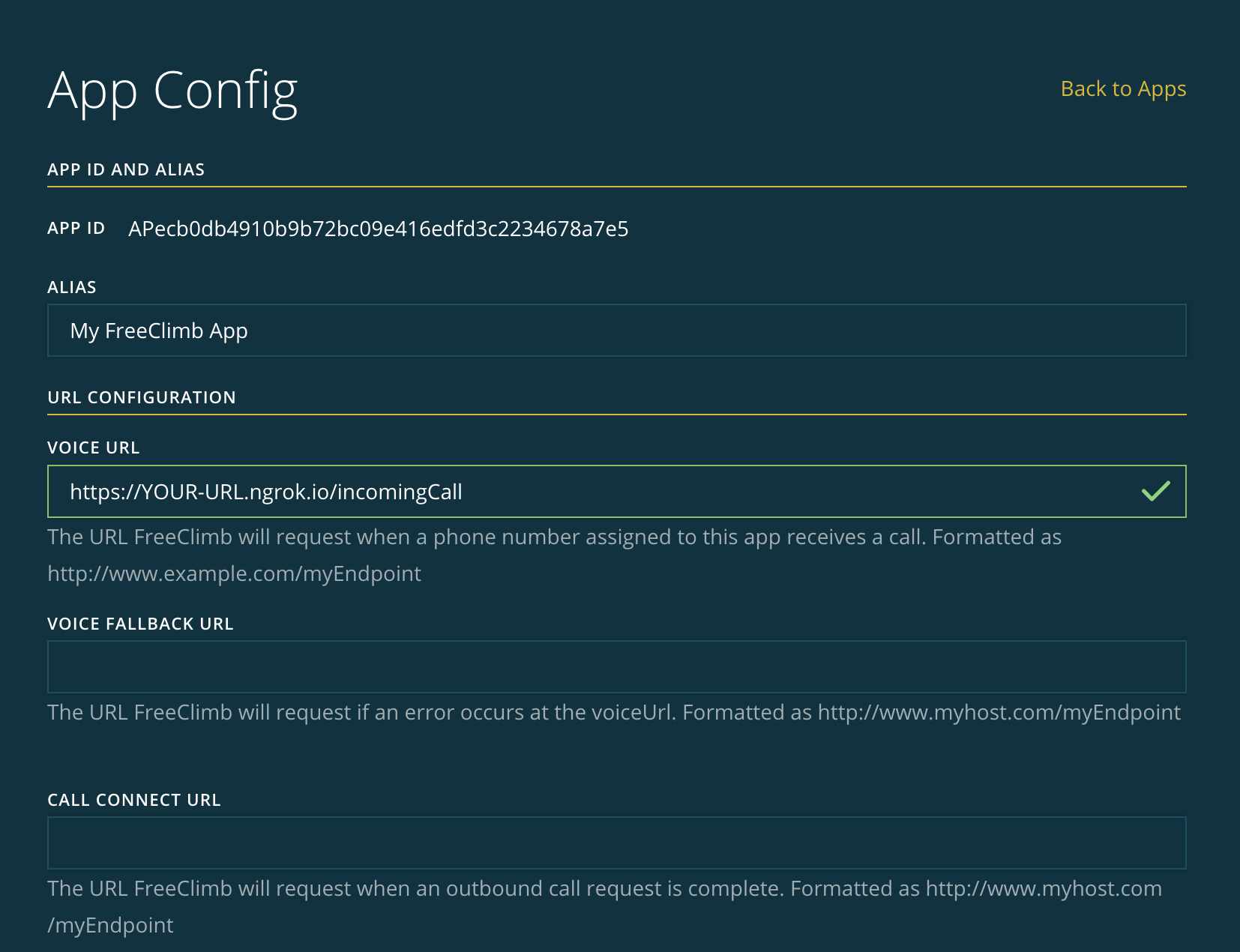 Example of a completed App Config.