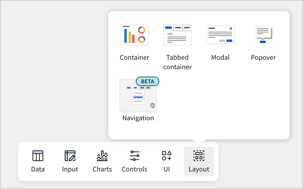 The Add elements bar with the Layout > Navigation option highlighted for selection