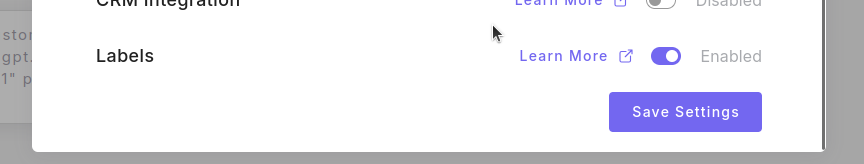 screenshot of the Labels toggle in deployment settings