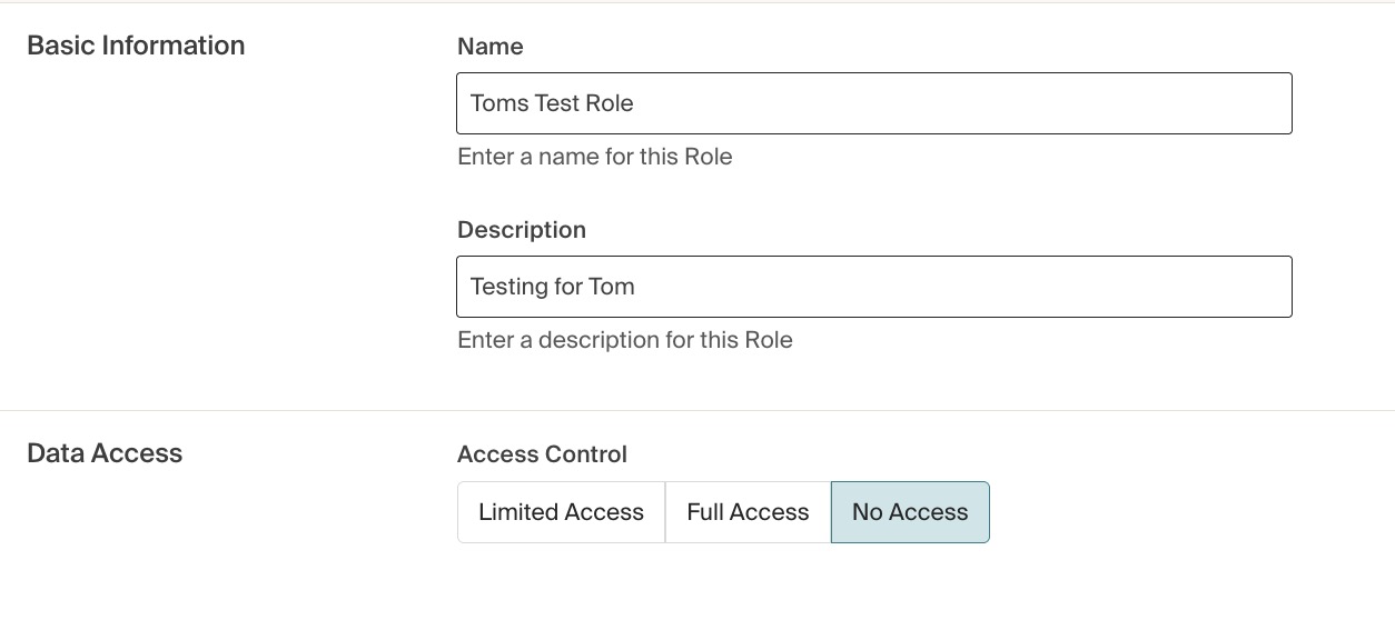 No Access role configuration